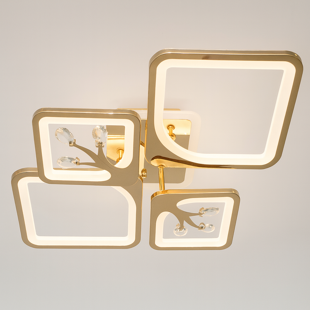 Cучасна світлоідодна люстра з пультом Diasha 100W до 20 м² колір Золотистий 8157/2+2G 3color, фото 1