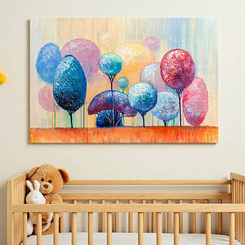 Дитяча картина Акварельний яскравий ліс Абстрактний пейзаж Друк на полотні Настінний декор для дитячої кімнати 60х40 см