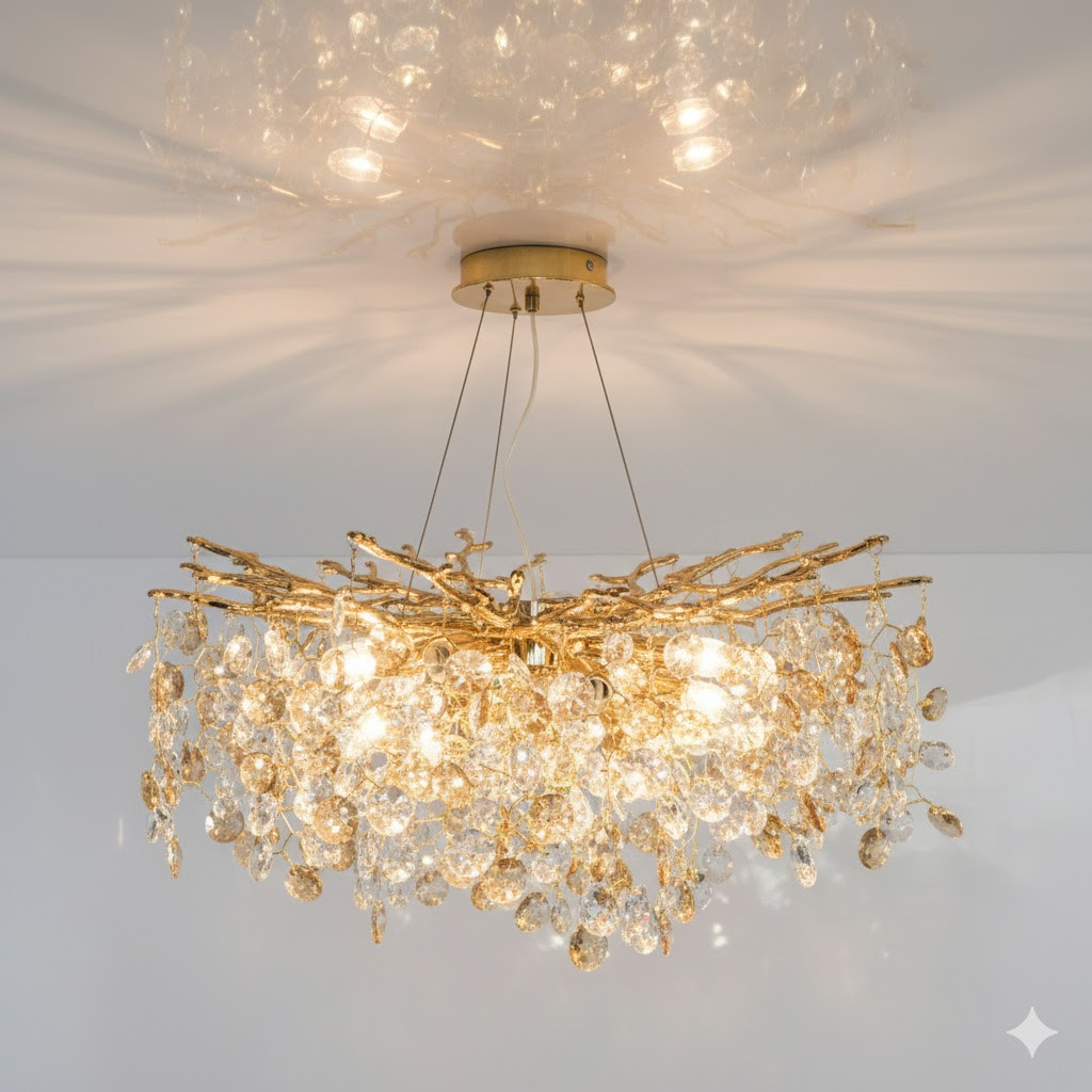 Люстра с разноцветными камушками Linisoln цоколь E14 ламп 10 шт цвет Золотистый 8079-800 D GD, фото 1