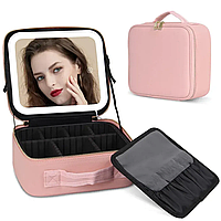 Дорожная косметичка с зеркалом и LED подсветкой (26х23х11см) / Органайзер для хранения косметики / Женская косметичка