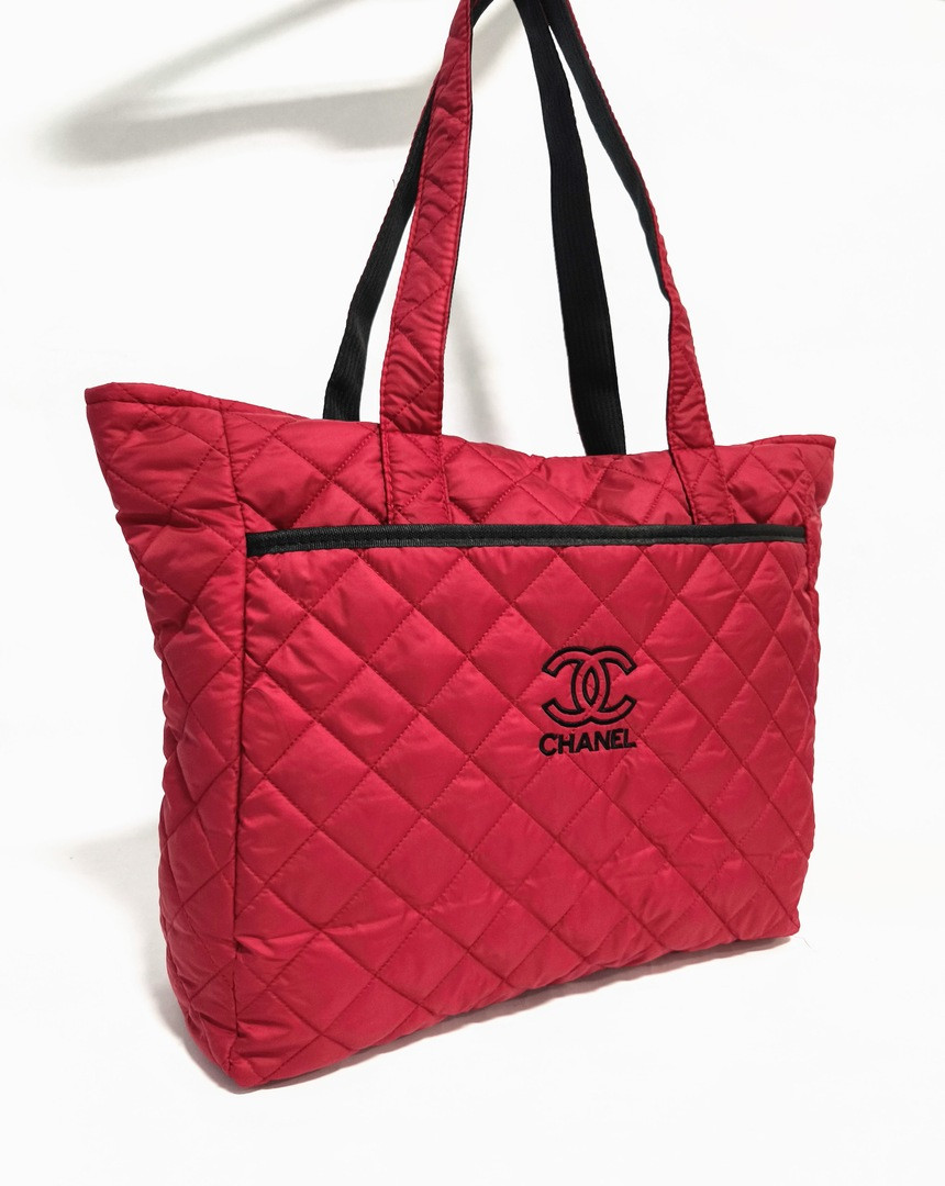 Сумка-шопер стьобана з кишенею жіноча 45*33см червона (200-728)