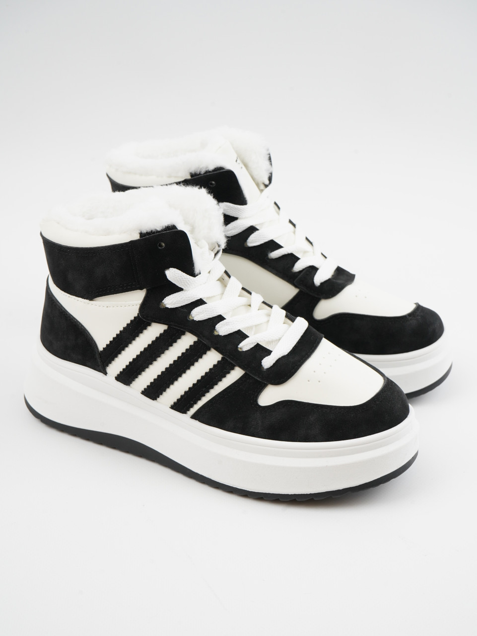 Кеди жіночі зимові з високим підйомом чорно-білі (B06), фото 1