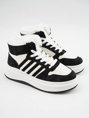 Кеди жіночі зимові з високим підйомом чорно-білі (B06)