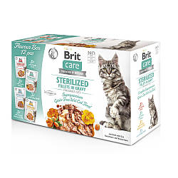 Brit Care (Брит Кеа) Cat Sterilized - Вологий беззерновий корм для стерилізованих кішок (філе в соусі, набір)