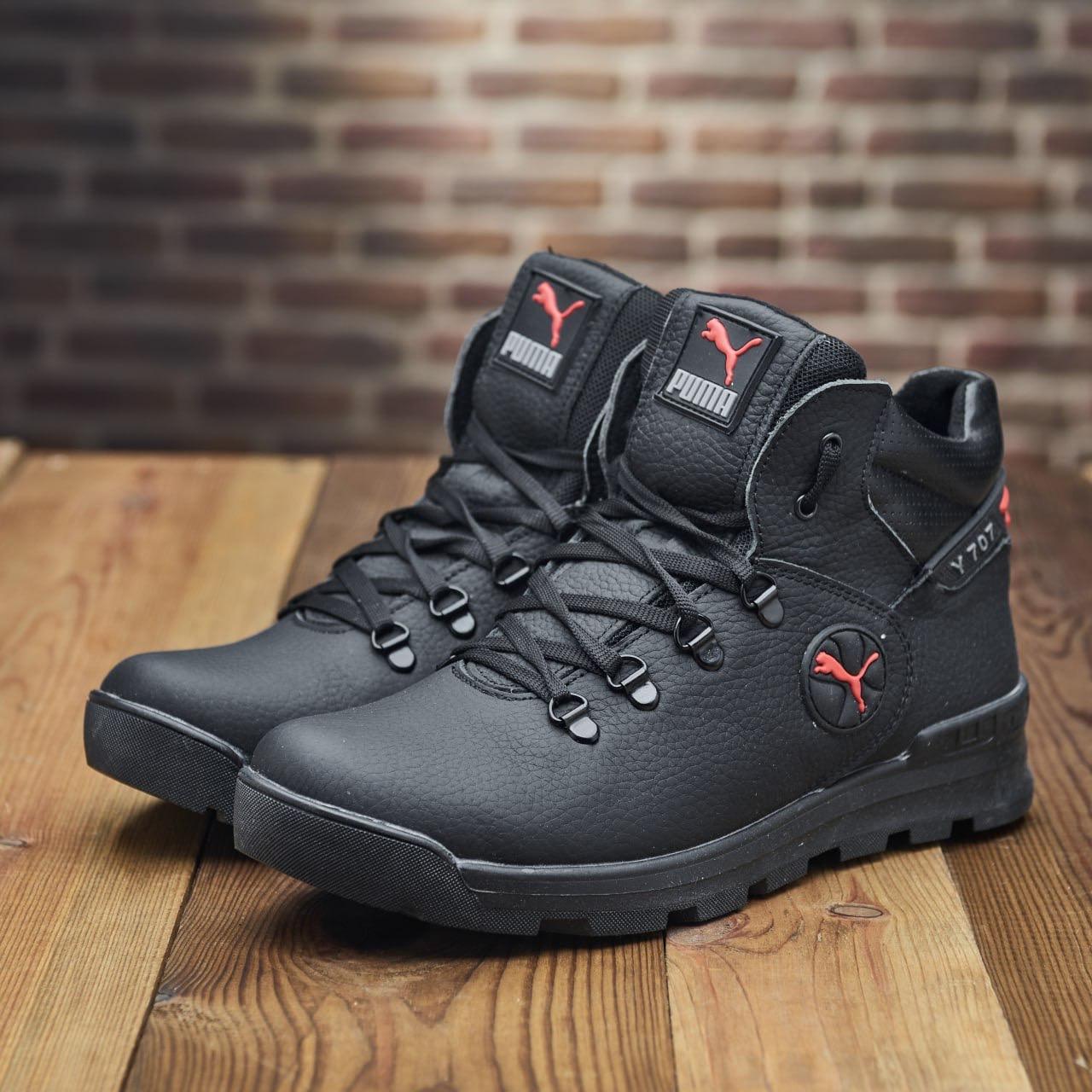 Зимові чоловічі шкіряні черевики, кросівки чорні утеплені з натуральної шкіри на хутрі на зиму для чоловіків, розмір 40-45, фото 1