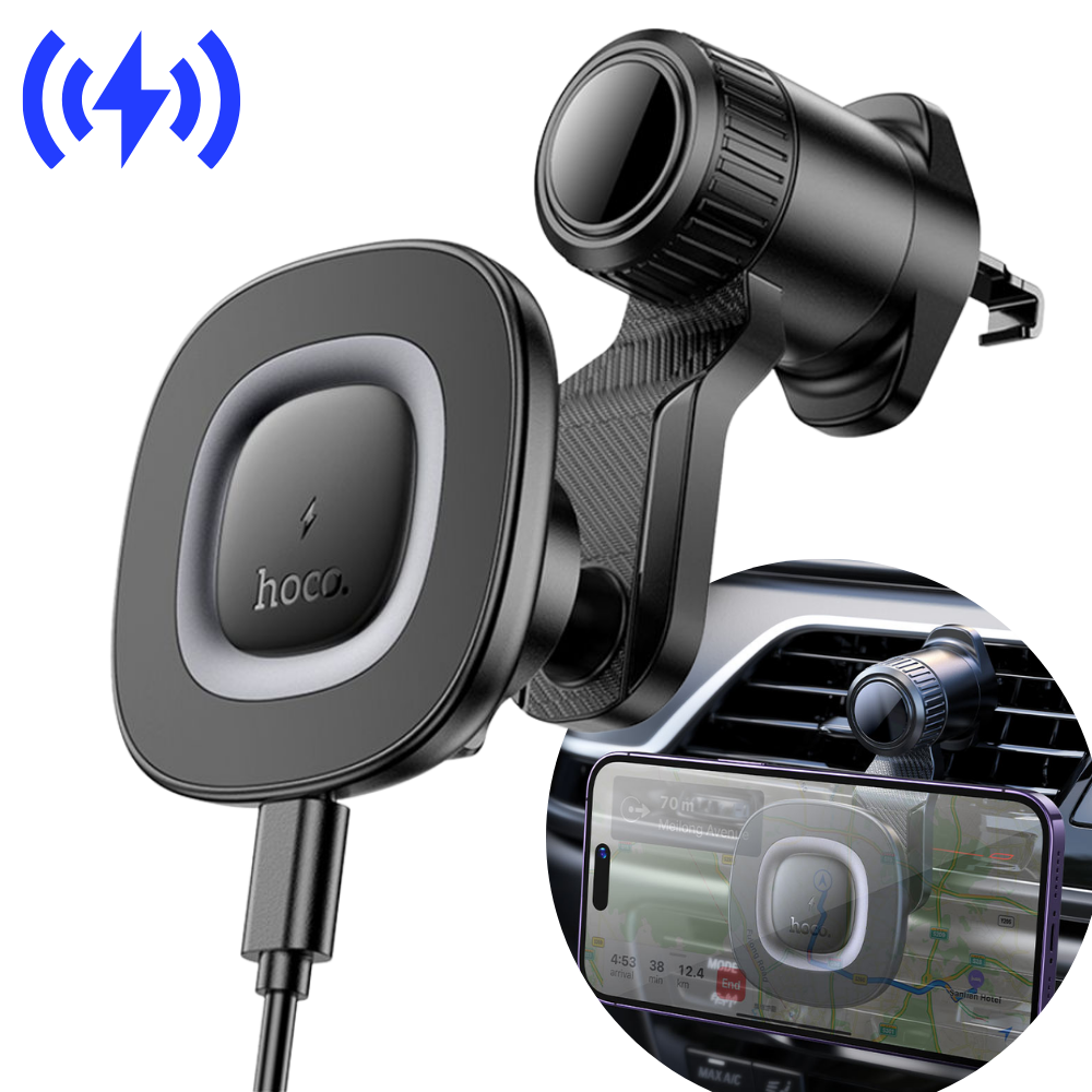 Магнітний тримач з бездротовою зарядкою телефону в авто з magsafe для айфона iPhone автотримач Hoco 15W, фото 1