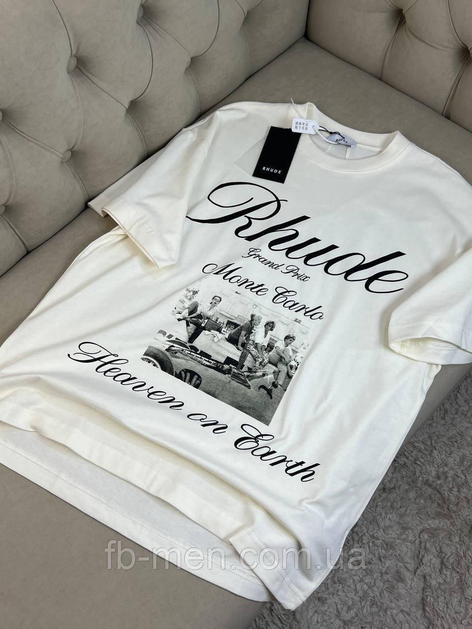 Футболка чоловіча Rhude Logo Monte Carlo Heaven on Earth біла бавовна люкс, фото 1