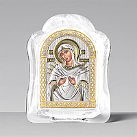 Ікона срібна 6,8х8,76 см.в муранському склі арковой формы. Божої Матері "Семистрільна". MSA-1/006G/B.