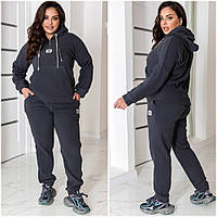 Женский флисовый теплый спортивный костюм большого размера , кофта - худи и штаны - джогеры с манжетом р-48-62 костюм с флиса