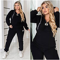 Женский теплый флисовый спортивный костюм больших размеров , кофта - худи и штаны - джогеры с манжетом р-48-62 костюм с флиса