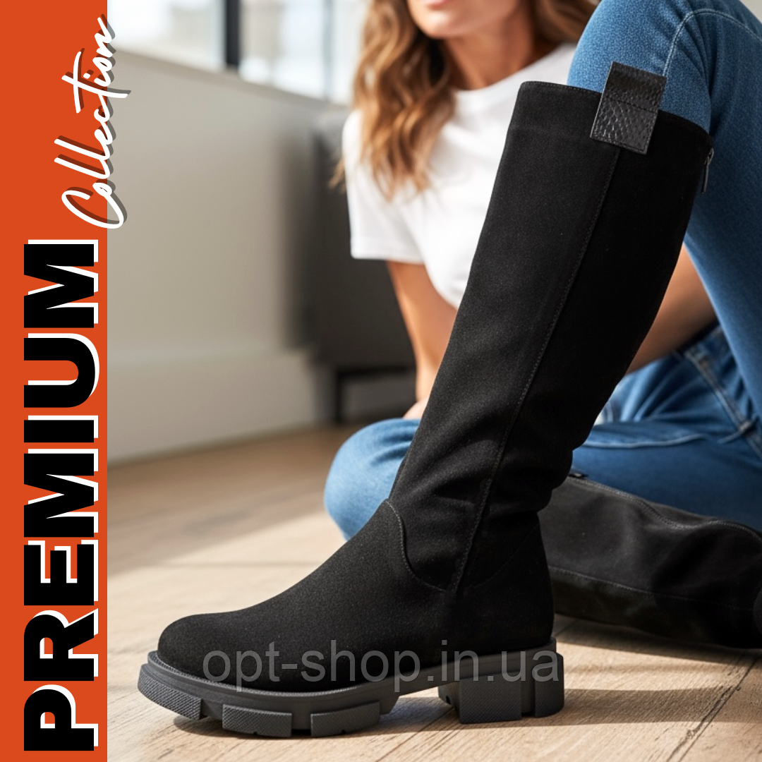 Чоботи жіночі зимові замшеві шкіряні високі чорні бежеві 36-41р,черевики жіночі зимові шкіряні чорні, фото 1