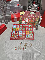 Адвент календар з прикрасами Набір для створення браслетів Новорічний червоний у стилі Pandora на 24 віконця., фото 6