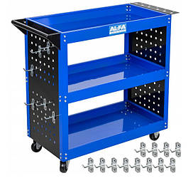 Візок для інструментів із перфорованими стінками та гачками AL-FA 2528 до 100 кг Синій
