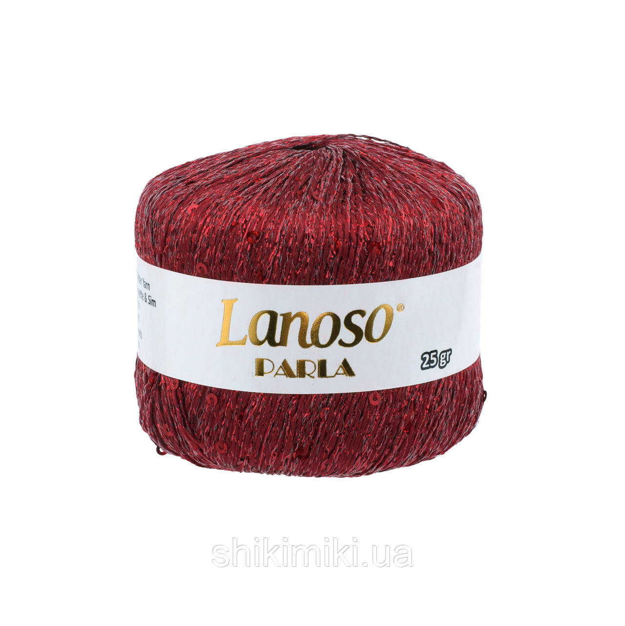 Пряжа з мініпаєтками Lanoso PARLA, колір Рубіновий + червона паєтка, фото 1