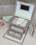 💖Стильний великий кейс для коштовностей, яскрава розсувна скринька з дзеркалом, фото 4