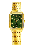 Годинник жіночий наручний прямокутний з камінням, золото з зеленим циферблатом ( код: IBW921YG )