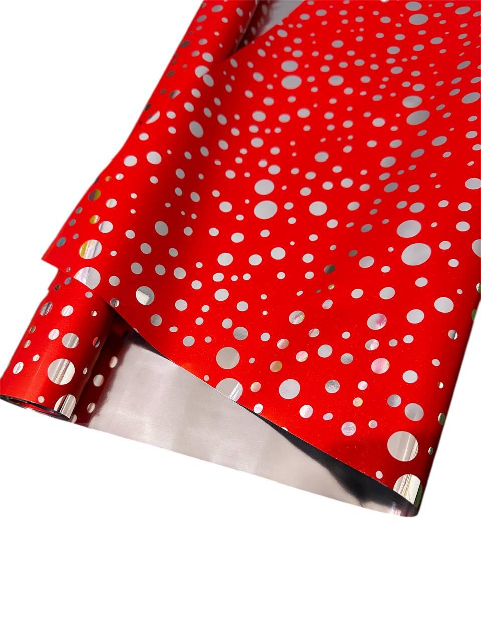 Плівка подарункова 70см × 10м червона з срібним конфетті, двостороння