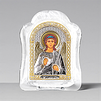 Ікона срібна 6,8х8,76 см.в муранському склі арковой формы. Ангел Охоронець. MSA-1/007G/B.
