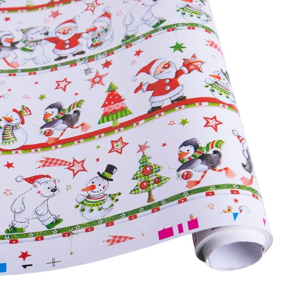 Подарунковий новорічний папір «Різдвяні друзі» 70 см × 10 м