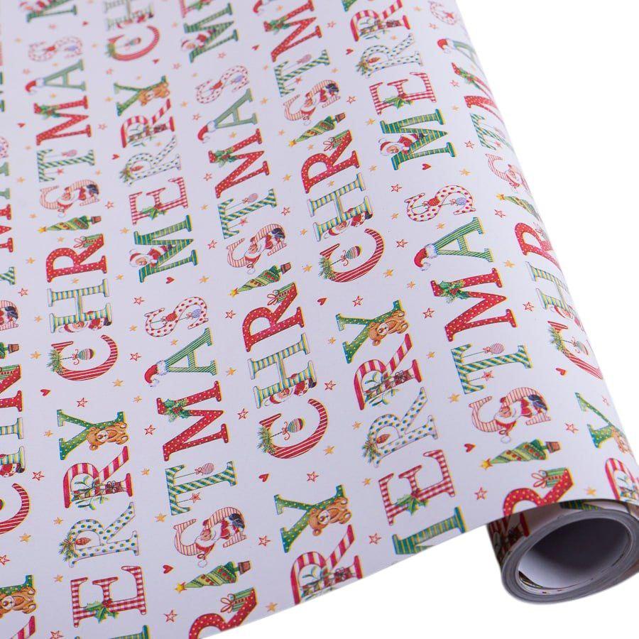 Подарунковий папір «Merry Christmas Classic» 70см × 10м, білий фон, декор