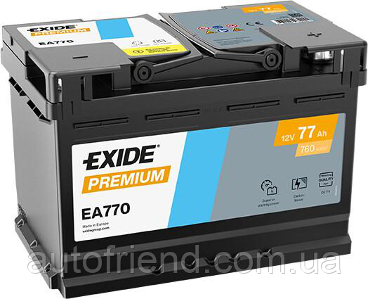 Акумулятор EXIDE PREMIUM 77Ah Єв (-/+) (760EN) (д278*ш175*в190) EA770, фото 1