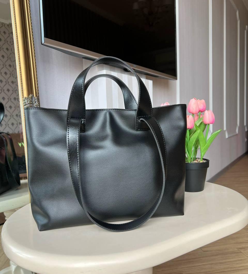 Жіноча сумка велика модна шоппер молодіжна стильна чорна зерниста екошкіра