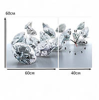 Картина-годинник «Діаманти» Елегантний настінний декор у сучасному стилі Друк на полотні Безшумний механізм 100х60 з 2х модулів, фото 5