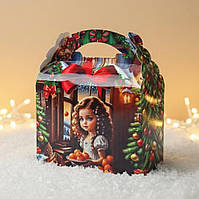 Картонна коробка новорічна для подарунків "Дівчатка" №211 800 г  упаковка для подарунків цукерок