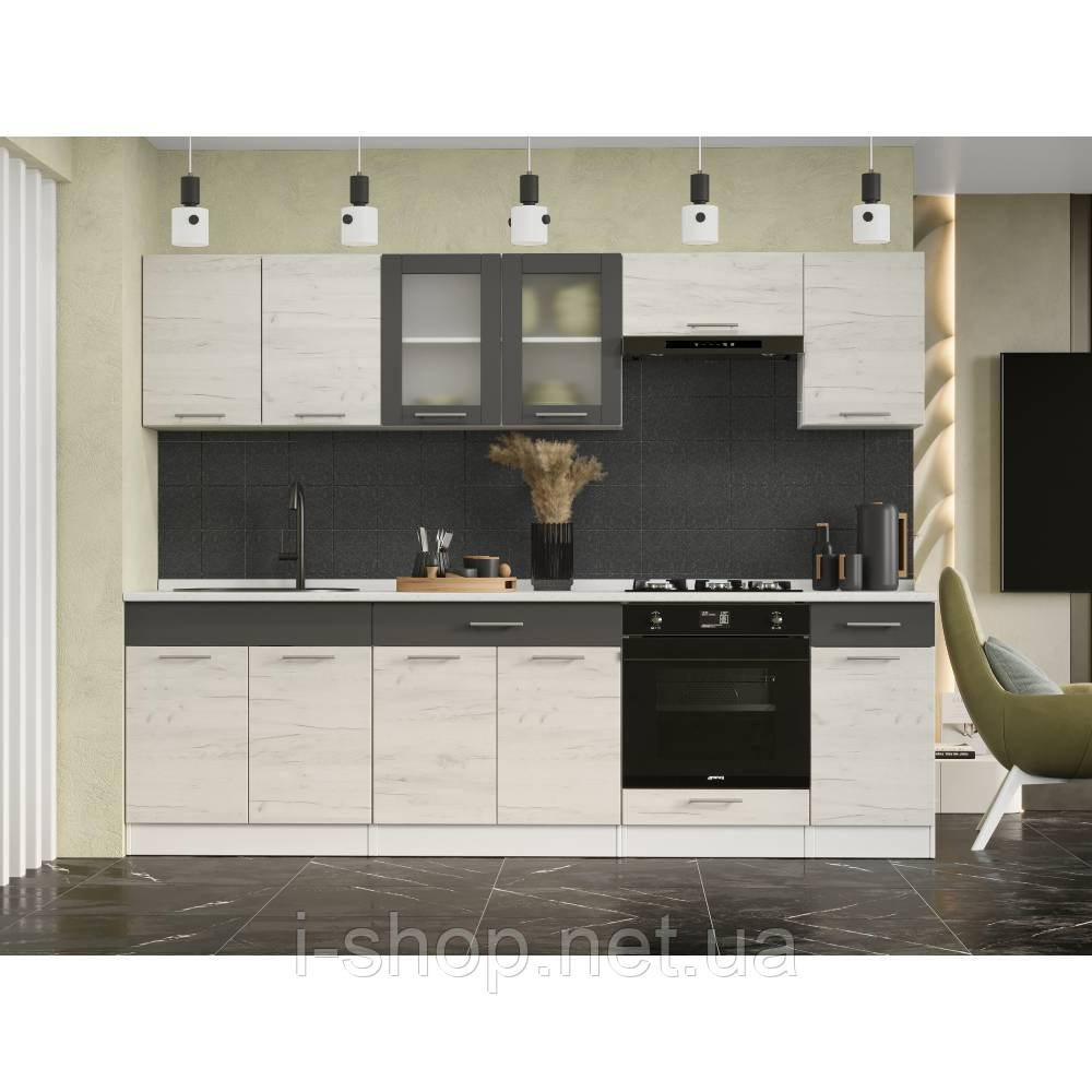 Кухня модульна Еверест Еко набір №5 крафт білий/графіт 2.6 м стільниця Скай (DTM-071064)