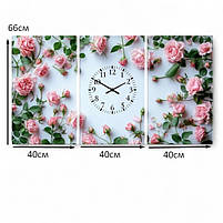 Картина-годинник «Рожеві троянди» Ніжний настінний декор для дому Безшумний годинник для спальні Друк на полотні 120х66 см, фото 5