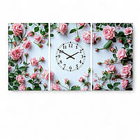 Картина-годинник «Рожеві троянди» Ніжний настінний декор для дому Безшумний годинник для спальні Друк на полотні 120х66 см, фото 2