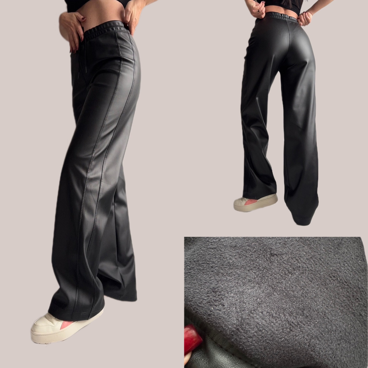 Утеплені палаццо з екошкіри на замші мод. 038 чорні