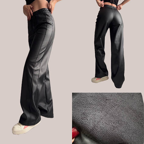 Утеплені палаццо з екошкіри на замші мод. 038 чорні, фото 1