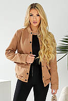 Бомбер жіночий штучний кашемір, колір темно-бежевий, 257R325