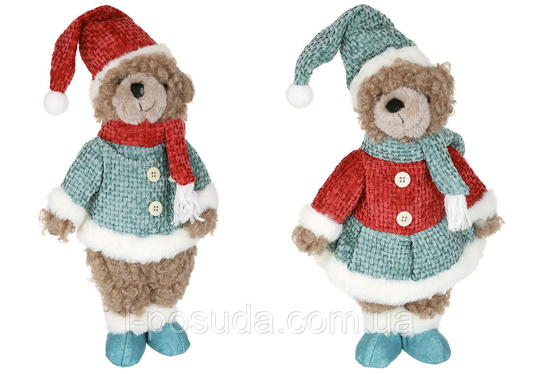 Статуетка новорічного ведмедика 35 см синьо-червона, фото 1