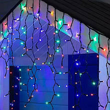Гірлянда Бахрома вулична 200LED 12м від мережі чорна нитка, мультиколір
