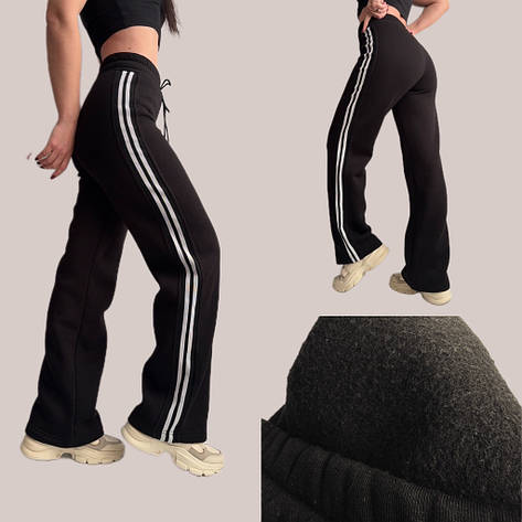 Палаццо з ТУРЕЦЬКОЇ трьохнитки на ФЛІСІ мод. 037 чорні, фото 1