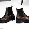 Круті шкіряні черевики челсі колір Шоколад на тракторній підошві, фото 4