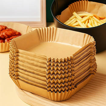 100шт Пергаментна форма для аерогрилю, одноразова, 16х16х4,5см / Квадратна форма в аерогриль / Пергамент для аерогрилю