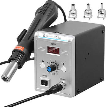 Термоповітряна паяльна станція 700Вт + 3 насадки, 858D / Паяльник термоповітряний / Фен для пайки