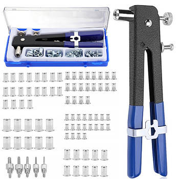 Ручний заклепочник + заклепки M3-M8 (80шт) / Заклепувальний пістолет / Різьбовий заклепочник / Заклепочник під різьбові заклепки