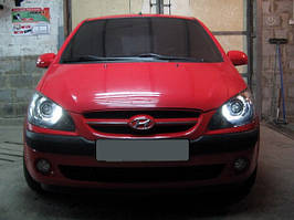 Установка биксеноновых линз G5 с глазами на Hyundai Getz 3