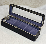 💙Cкринька для годинників на 6 відділів зі шкірозамінника на застібці, Чорна, фото 2