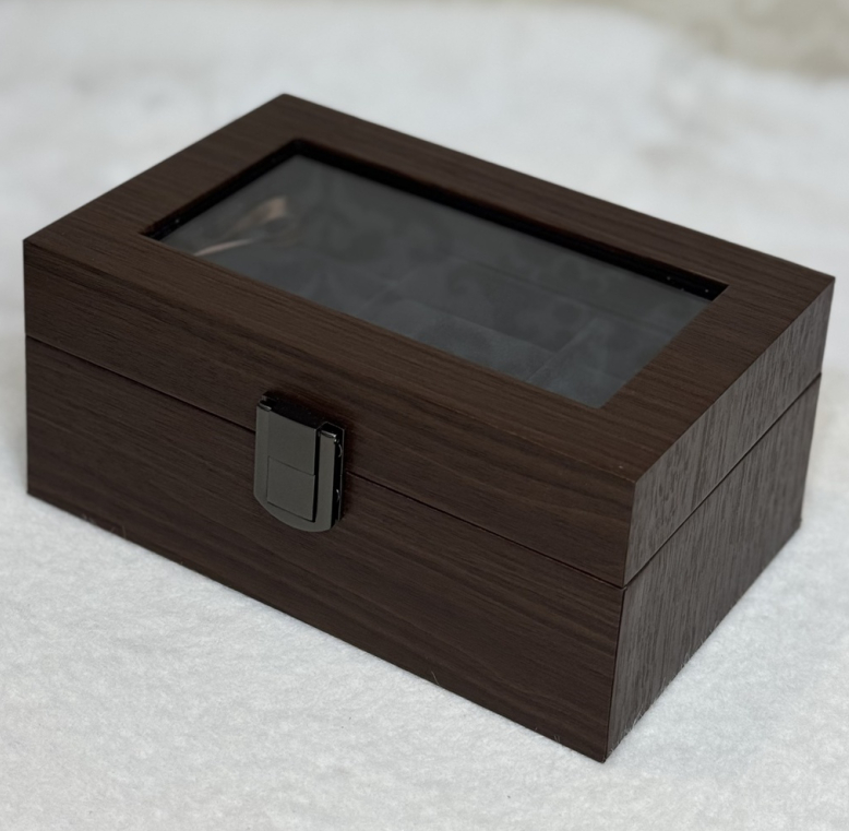 🖤Cкринька для годинників на замочку, 3 відділи, із МДФ, Темно-коричнева, фото 1