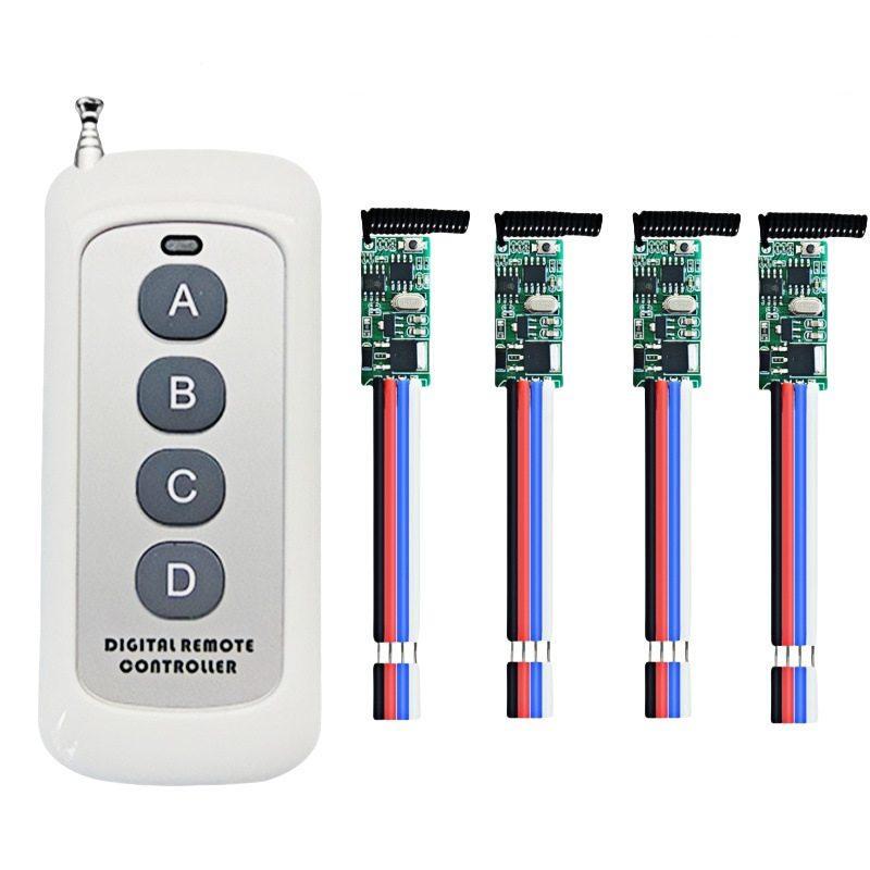 4х бездротових модуля з живленням, 433 МГц + 1 пульт 1000 м для керування освітленням, мікроприймач DC 3.6–24В