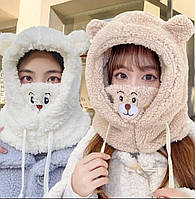 Зимова шапка-капюшон із вушками ведмедик 2 кольори