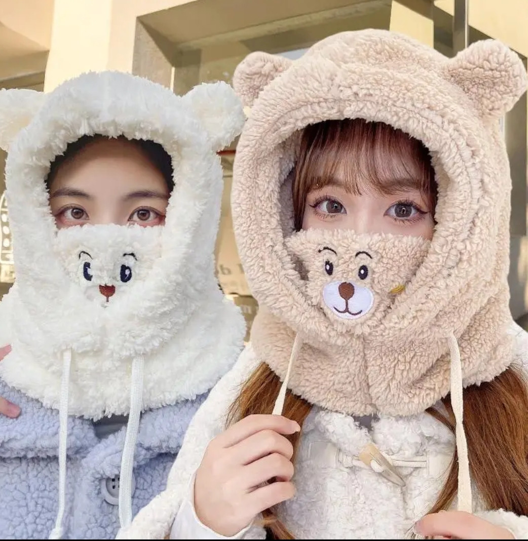 Зимова шапка-капюшон із вушками ведмедик 2 кольори, фото 1