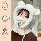 Зимова шапка-капюшон із вушками ведмедик 2 кольори, фото 10