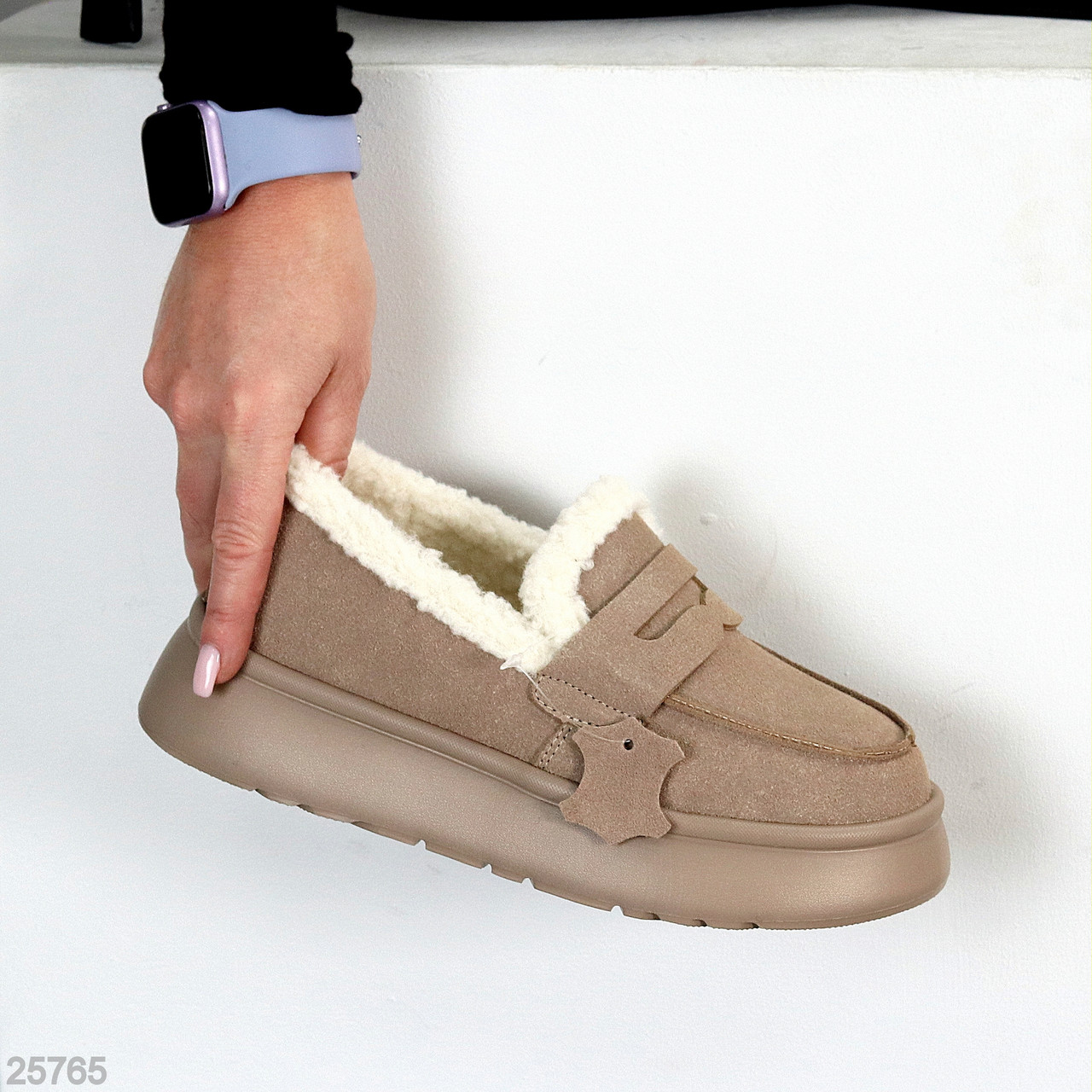 Молодіжні замшеві бежеві автоледі на потовщеній підошві, фото 1