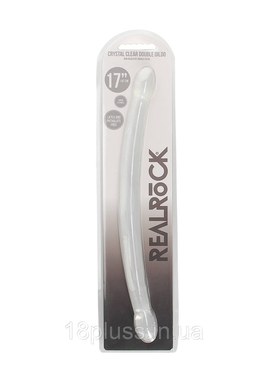 Прозорий двосторонній фалоімітатор Shots Realrock Crystal Clear Double Dildo 17" Transparent, фото 1